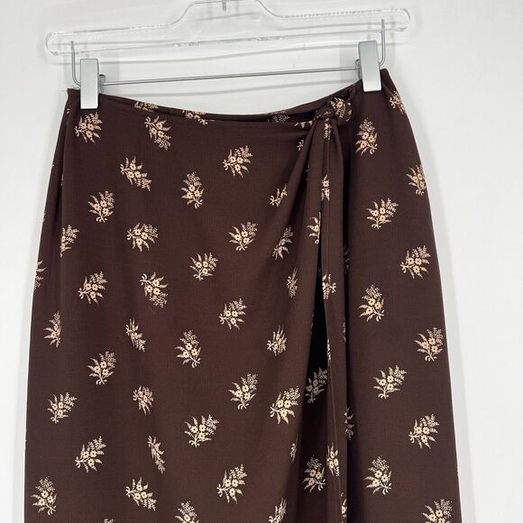 Emmanuel Ungaro Liberte Wrap Skirt Womens 4 Midi Brown Floral Boho Festival - Picture 3 of 8